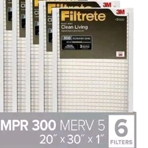 3M Filtrete Dust Basic Filter Electrostatic 20 X 30 X 1 Pleated 300 MPR 6-Pack
